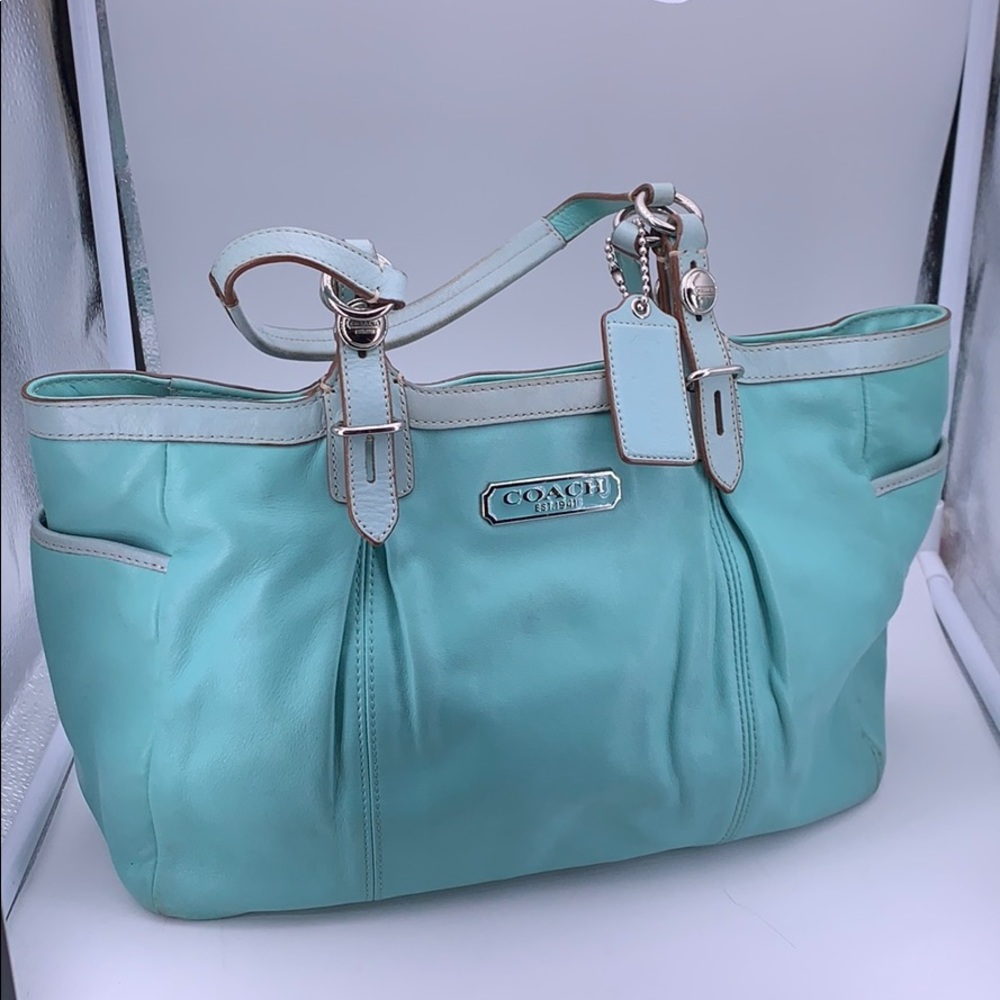 Coach East/West Leather Tote Laguna Blue